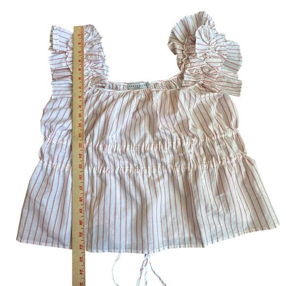 Harshman Top NWT Medium Pink & White Alize Cotton Linen Blend Ruffle Sleeve - Picture 4 of 10